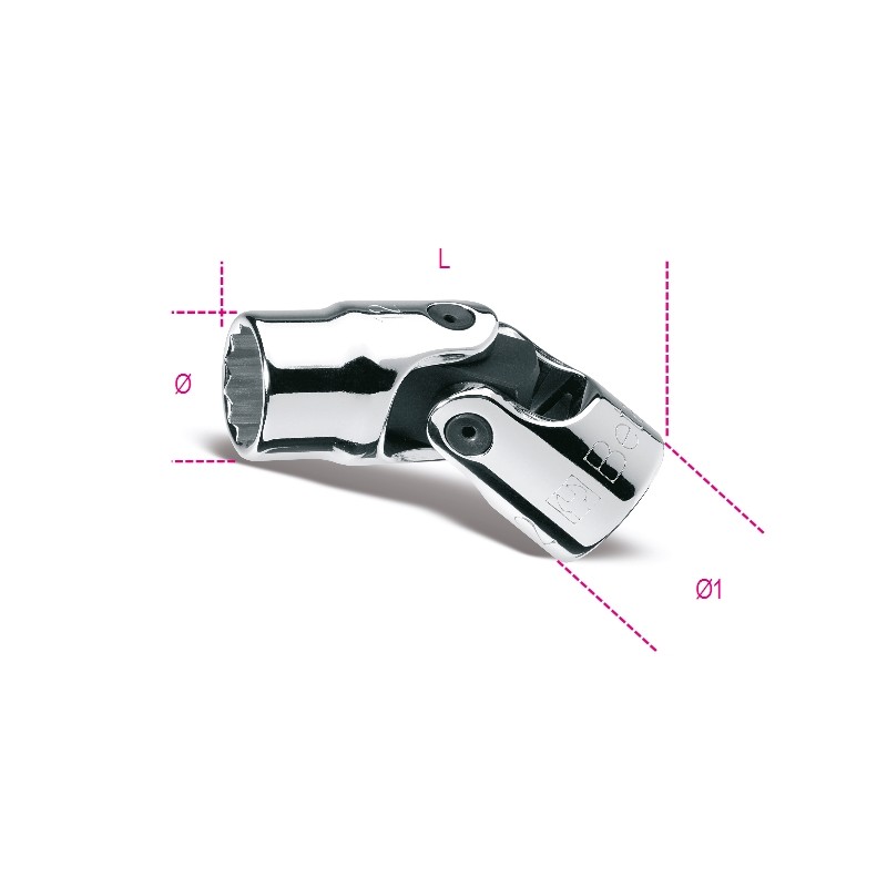 BETA 910AS-SN Chiavi a bussola snodate con attacco quadro femmina 3/8" bocca poligonale, cromate, misure in pollici