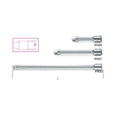 BETA 910/20 – 910/21 – 910/22 Prolunghe con attacchi quadri maschio e femmina 3/8" cromate