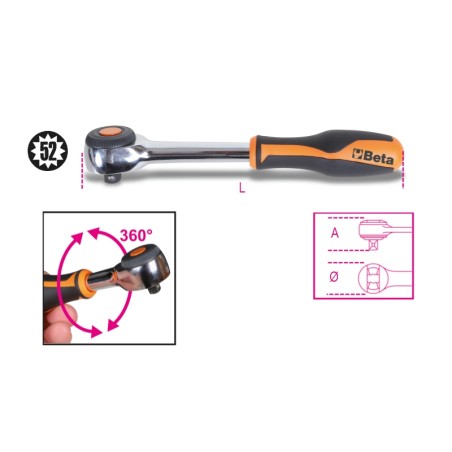 BETA 910/58 Cricchetto reversibile con impugnatura rotante con attacco quadro maschio 3/8" meccanismo a 52 denti