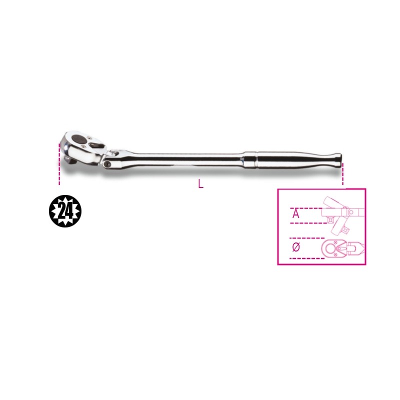 BETA 910M/56 Cricchetto reversibile snodato con attacco quadro maschio 3/8" con impugnatura in metallo cromato