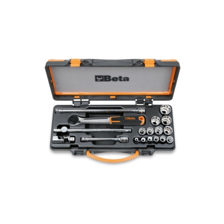 BETA 910AS/C13 Assortimento 13 chiavi a bussola poligonali e 5 accessori in cassetta di lamiera, misure in pollici