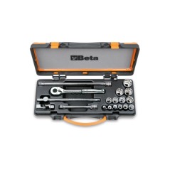 BETA 910AS/MBM-C18 Assortimento di 13 chiavi a bussola poligonali e 5 accessori in cassetta di lamiera, misure in pollici