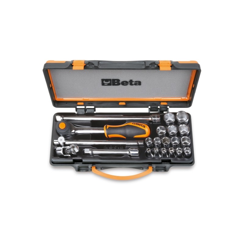 BETA 910A/C16HR Assortimento di 16 chiavi a bussola esagonali e 5 accessori in cassetta di lamiera