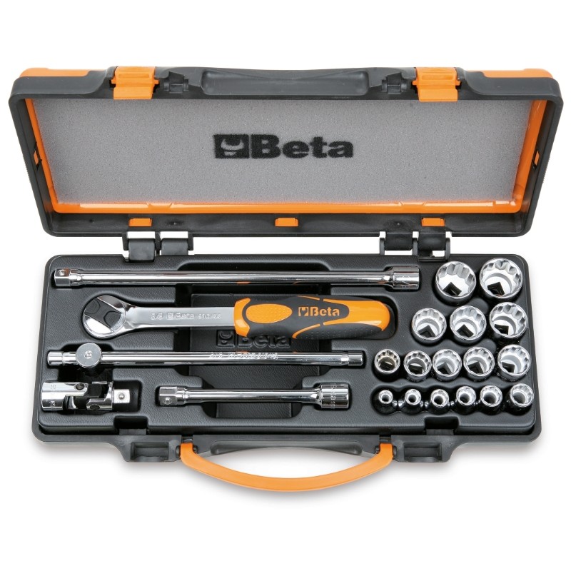 BETA 910B/C16 Assortimento di 16 chiavi a bussola poligonali e 5 accessori in cassetta di lamiera