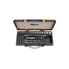BETA 910B/C29 Assortimento di 17 chiavi a bussola 12 a giravite e 5 accessori in cassetta di lamiera