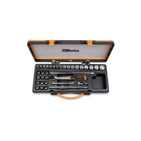 BETA 910B/C29 Assortimento di 17 chiavi a bussola 12 a giravite e 5 accessori in cassetta di lamiera