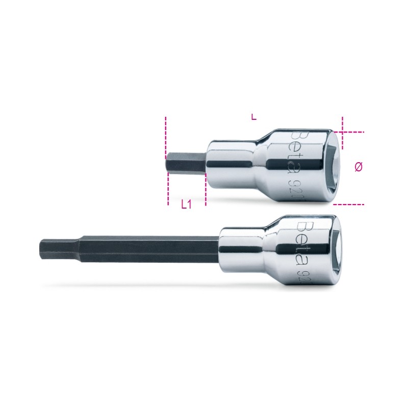 BETA 920PE Chiavi a bussola maschio esagonale con attacco quadro femmina 1/2" cromate - inserti bruniti