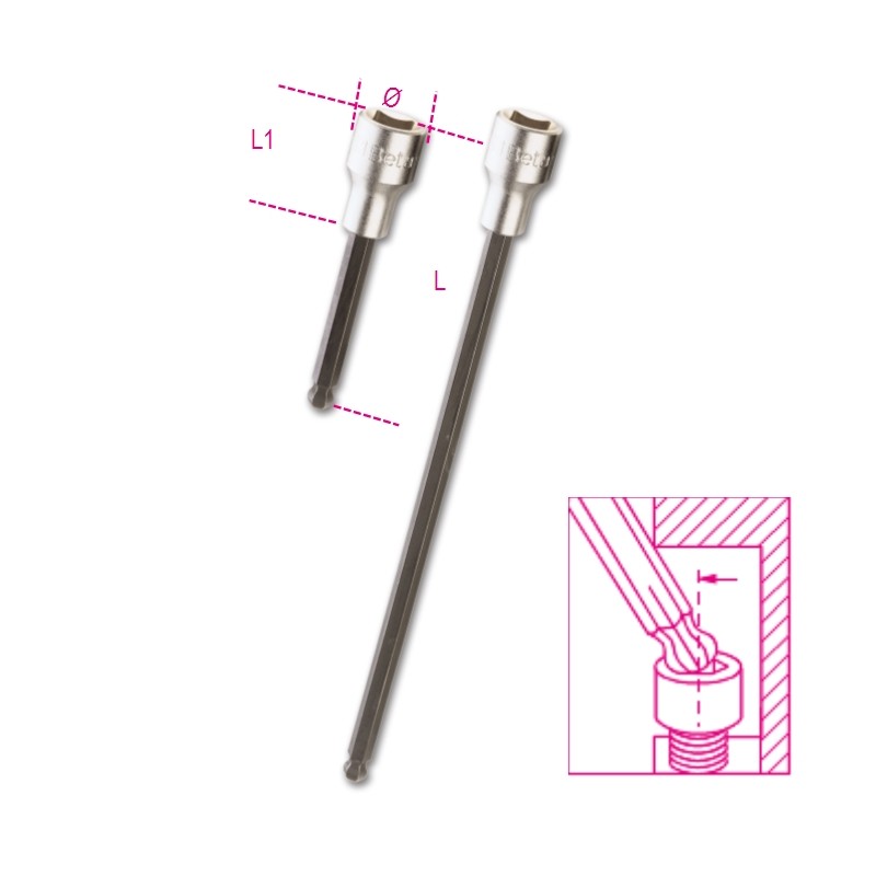 BETA 920BP Chiavi a bussola maschio esagonale con estremità sferica con quadro femmina 1/2" cromate - inserti bruniti