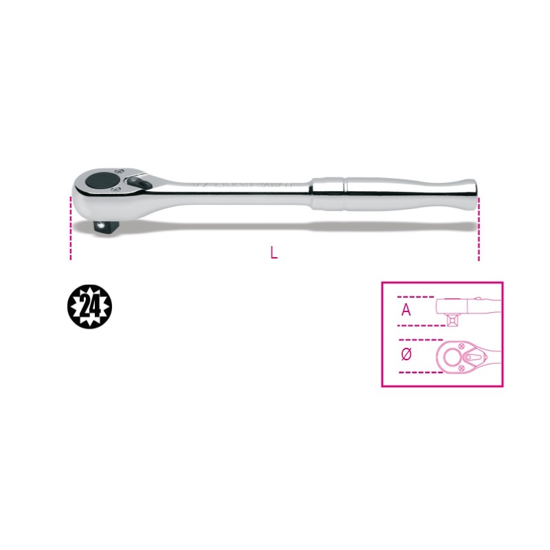 BETA 920M/55 Cricchetto reversibile con attacco quadro maschio 1/2" con impugnatura in metallo cromato