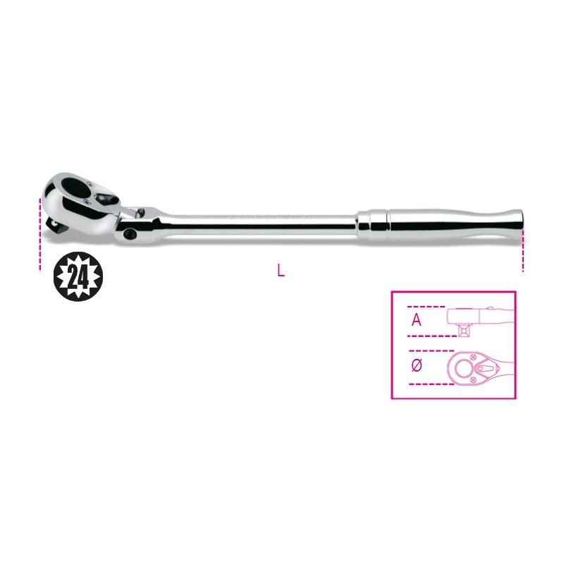 BETA 920M/56 Cricchetto reversibile snodato con attacco quadro maschio 1/2" con impugnatura in metallo cromato