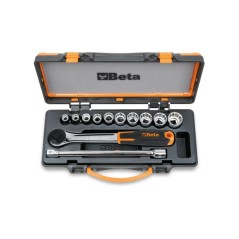 BETA 920AS/C10 Assortimento di 10 chiavi a bussola poligonali e 2 accessori in cassetta di lamiera, misure in pollici