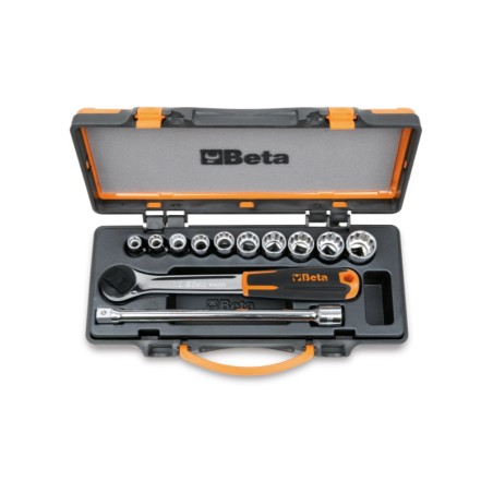 BETA 920AS/C10 Assortimento di 10 chiavi a bussola poligonali e 2 accessori in cassetta di lamiera, misure in pollici