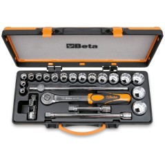 BETA 920AS/C17X Assortimento di 17 chiavi a bussola poligonali e 5 accessori in cassetta di lamiera, misure in pollici