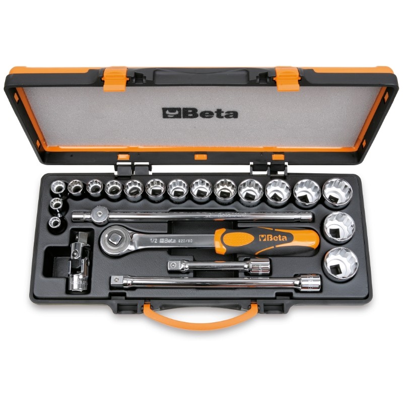 BETA 920AS/C17X Assortimento di 17 chiavi a bussola poligonali e 5 accessori in cassetta di lamiera, misure in pollici