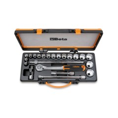 BETA 920AS/C17X Assortimento di 17 chiavi a bussola poligonali e 5 accessori in cassetta di lamiera, misure in pollici