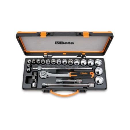 BETA 920AS/C17X Assortimento di 17 chiavi a bussola poligonali e 5 accessori in cassetta di lamiera, misure in pollici