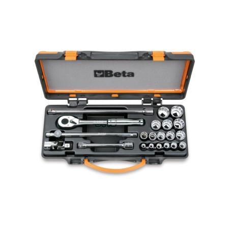 BETA 920AS/MBM-C21 Assortimento di 16 chiavi a bussola poligonali e 5 accessori in cassetta di lamiera, misure in pollici