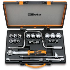 BETA 920AS/C15 Assortimento di 15 chiavi a bussola poligonali e 6 accessori in cassetta di lamiera, misure in pollici