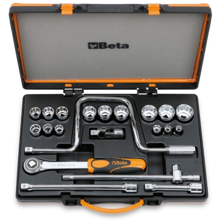 BETA 920AS/C15 Assortimento di 15 chiavi a bussola poligonali e 6 accessori in cassetta di lamiera, misure in pollici