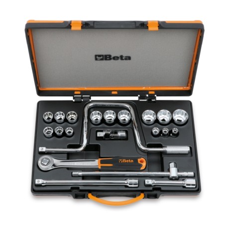 BETA 920AS/C15 Assortimento di 15 chiavi a bussola poligonali e 6 accessori in cassetta di lamiera, misure in pollici