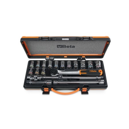 BETA 920MC/C14 Assortimento di 14 chiavi a bussola esagonali colorate e 5 accessori in cassetta di lamiera