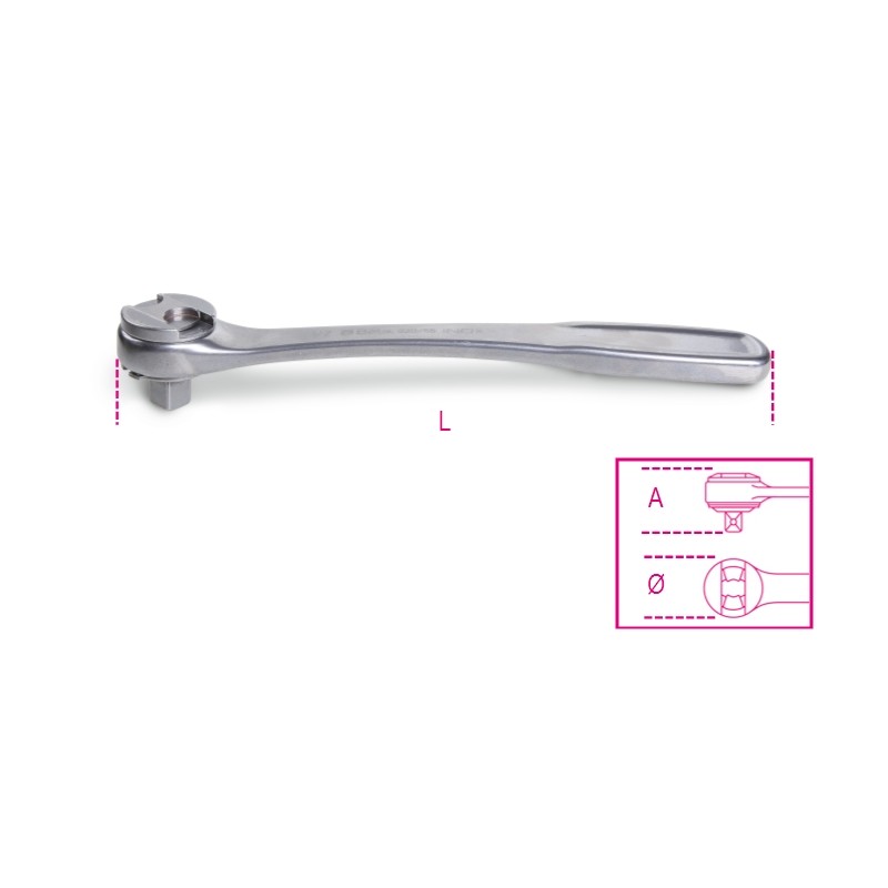 BETA 920/55 INOX Cricchetto reversibile con attacco quadro maschio 1/2" in acciaio inossidabile