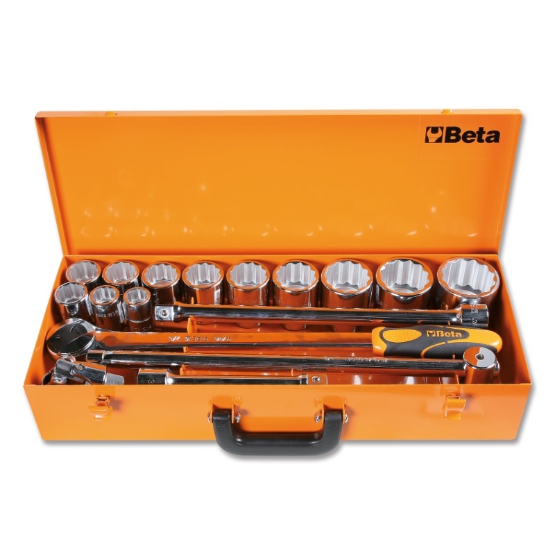 BETA 928B/C12 Assortimento di 12 chiavi a bussola poligonali e 5 accessori in cassetta di lamiera