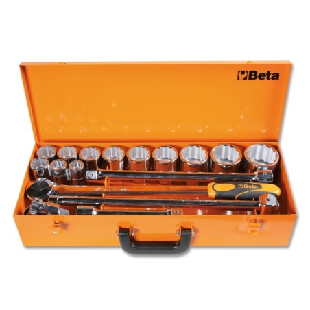 BETA 928B/C12 Assortimento di 12 chiavi a bussola poligonali e 5 accessori in cassetta di lamiera