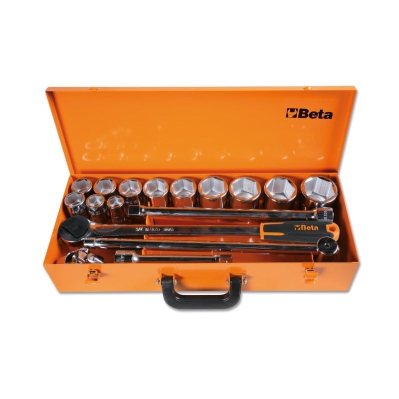 BETA 928AS/C12 Assortimento di 12 chiavi a bussola esagonali e 5 accessori in cassetta di lamiera, misure in pollici