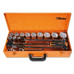 BETA 928AS/C12 Assortimento di 12 chiavi a bussola esagonali e 5 accessori in cassetta di lamiera, misure in pollici
