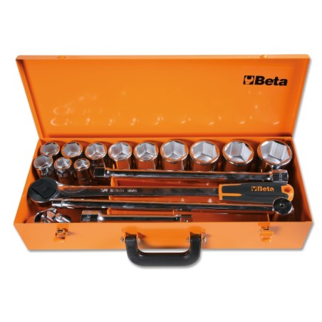BETA 928AS/C12 Assortimento di 12 chiavi a bussola esagonali e 5 accessori in cassetta di lamiera, misure in pollici