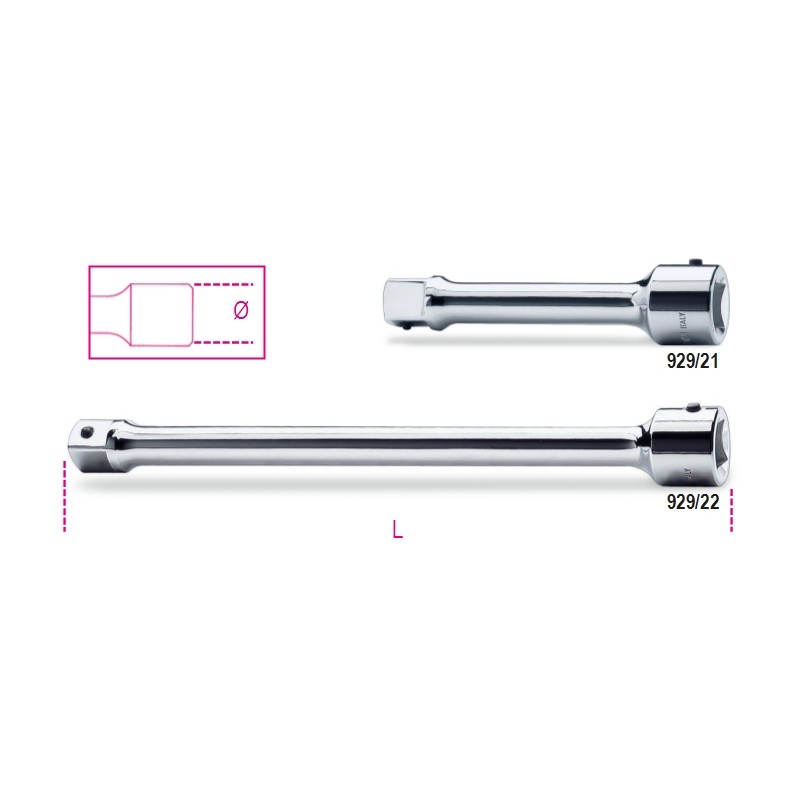 BETA 929/21 – 929/22 Prolunghe con attacchi quadri maschio e femmina 1" cromate