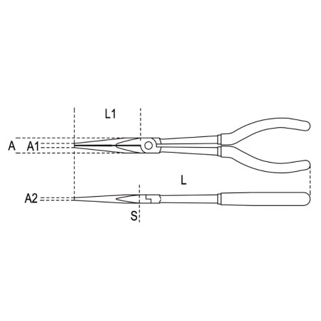 BETA 1009L/A Pinza a becchi mezzotondi lunghissimi diritti zigrinati, per impieghi speciali manici ricoperti con 2 strati di PVC