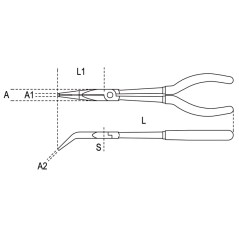 BETA 1009L/B Pinza a becchi mezzotondi lunghissimi zigrinati piegati a 45° per impieghi speciali manici ricoperti con 2 strati d
