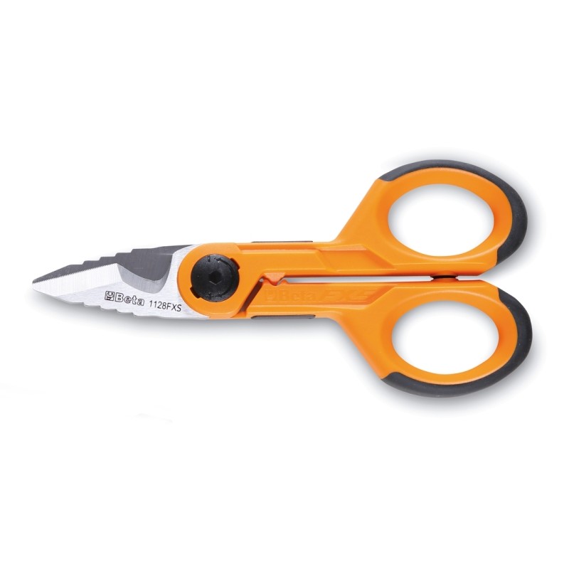 BETA 1128FXS Forbici elettricista con svasatore, lame in acciaio inossidabile con microdentatura, gola tranciacavo e crimpatore 