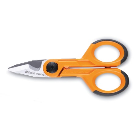 BETA 1128FXS Forbici elettricista con svasatore, lame in acciaio inossidabile con microdentatura, gola tranciacavo e crimpatore 