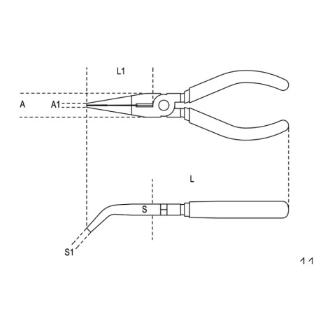 BETA 1168 Pinze a becchi mezzotondi lunghissimi piegati zigrinati cromate manici ricoperti con 2 strati di PVC antiscivolo