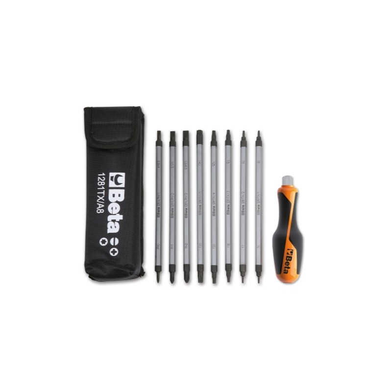 BETA 1281BG-TX/A8 Assortimento di 8 giravite bivalenti e 1 impugnatura di manovra, in astuccio