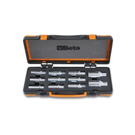 BETA 1433/C11 Serie di 11 estrattori a rulli per viti prigioniere con attacco quadro femmina 1/2" ed esagono di manovra in casse