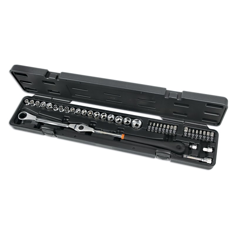 BETA 1477/C38 Kit chiave a cricchetto orientabile con bussole ribassate per tendicinghia