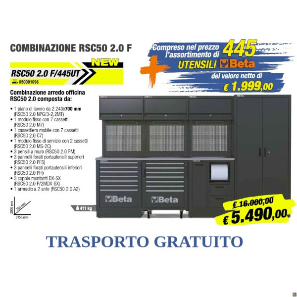 Combinazione arredo officina RSC50 2.0 con 445 utensili IN OMAGGIO