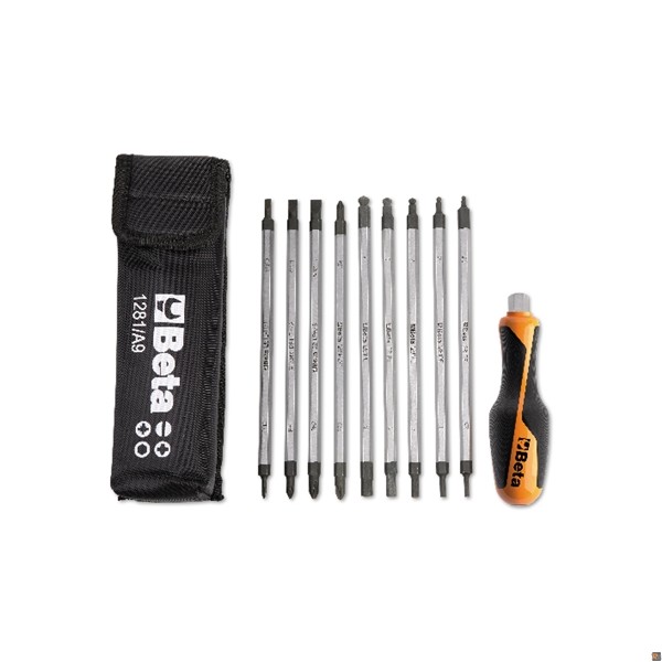 1281BG/A9 - ASSORTIMENTO DI 9 GIRAVITE BIVALENTI E 1 IMPUGNATURA, IN ASTUCCIO 