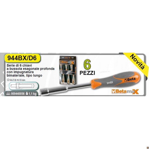 944BX/D6 - SERIE DI 6 CHIAVI A BUSSOLA ESAGONALE PROFUNDA