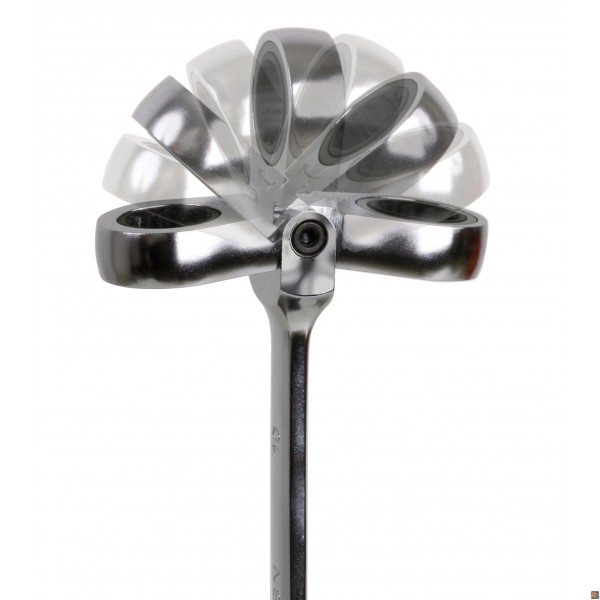 Serie di 9 chiavi combinate a cricchetto snodate con supporto compatto