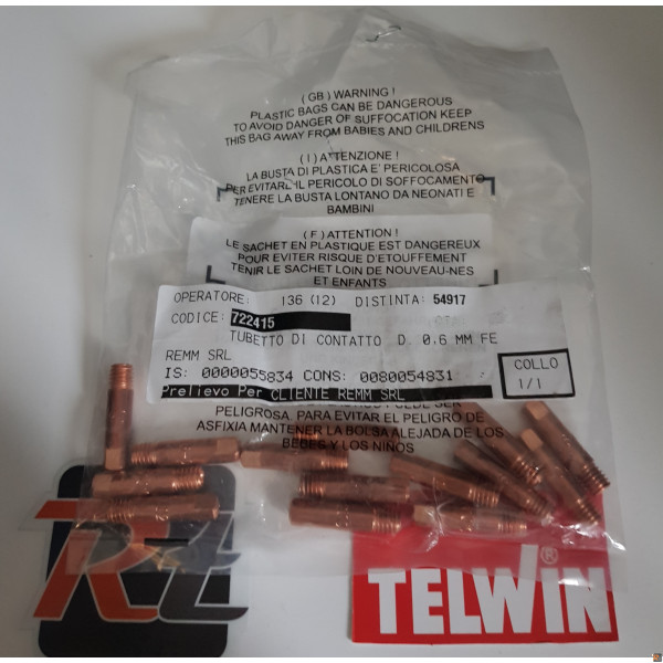 TUBETTO DI CONTATTO d. 0,6 MM TELWIN 722415