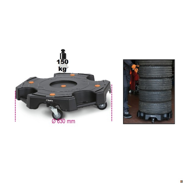 3036 - BASE PER MOVIMENTAZIONE PNEUMATICI - d. 630mm - con ruote in gomma antitraccia - portata kg. 150 max