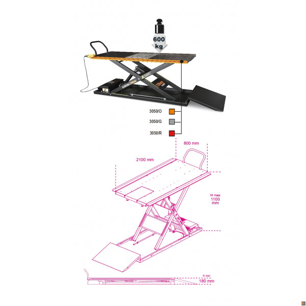 3050/O SOLLEVATORE MOTO ELETTROIDRAULICO DA 600 KG - ORANGE BETA