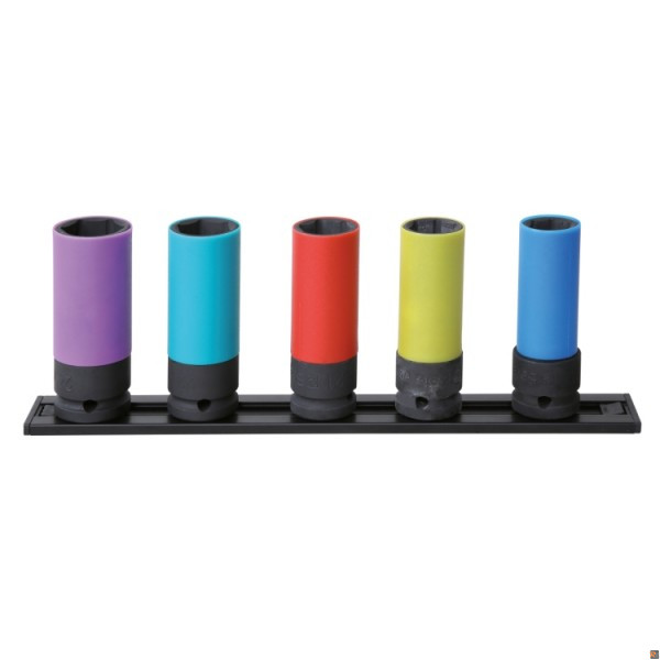 720LC/PM5 - Serie di 5 chiavi a bussola Macchina colorate con inserti polimerici per dadi ruote su guida magnetica BETA UTENSILI 007200646