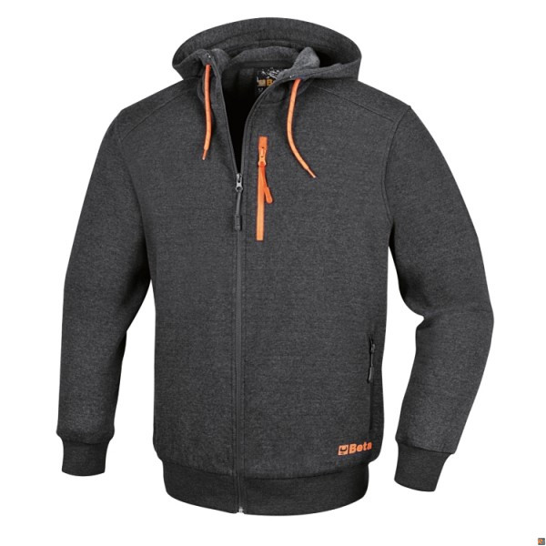 7665G - FELPA CON CAPPUCCIO GRIGIA CON ZIP LUNGA BETA UTENSILI