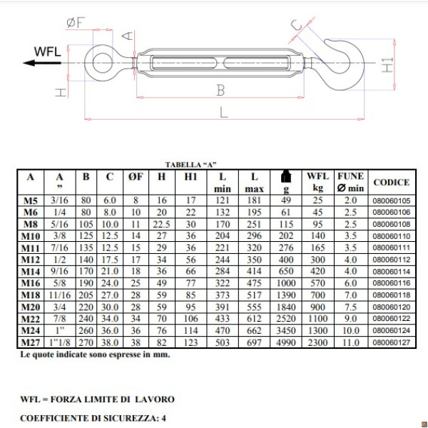 8006Z Tenditori ad occhio e gancio zincati